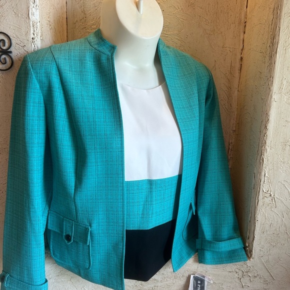 NWT Perceptions Career Wear Teal Blazer Classic Open Front Design 2 Pieces - Picture 1 of 11